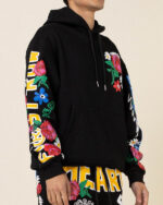 Flower Puff Print Hoodie in Black